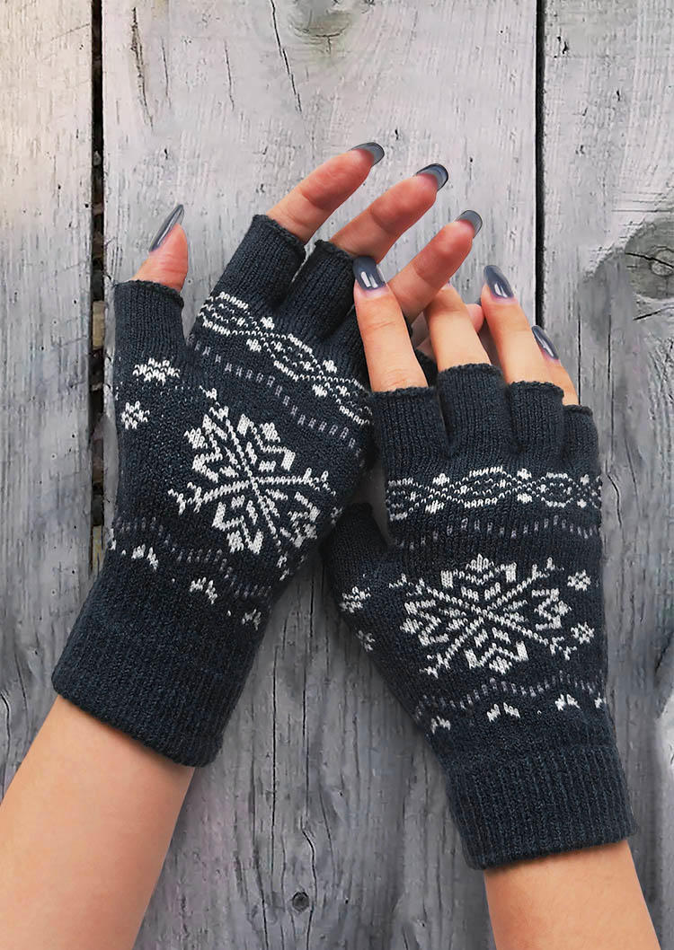 

Gloves Christmas Snowflake Jacquard Fingerless Gloves in Black. Size