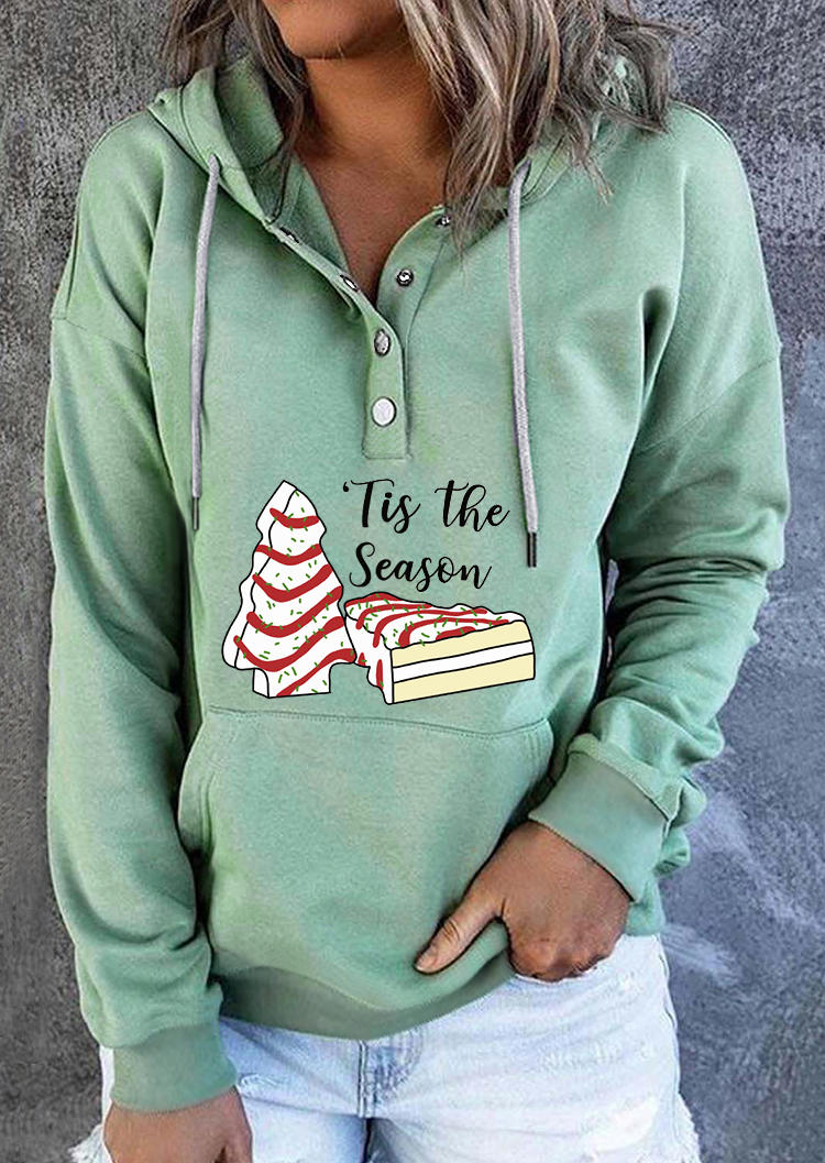 Hoodies Tis The Season Cake Tree Button Hoodie - Light Green in Green. Size: L
