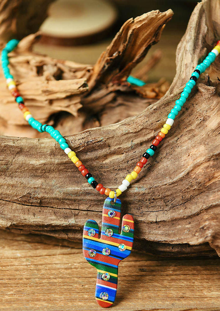 

Necklaces Serape Striped Cactus Beading Pendant Necklace in Multicolor. Size