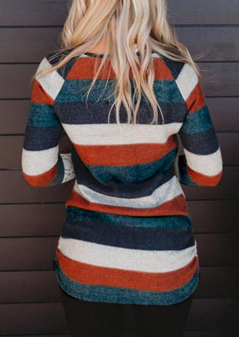 Blouses Colorful Striped Lace Splicing Long Sleeve Blouse in Multicolor. Size: M,XL