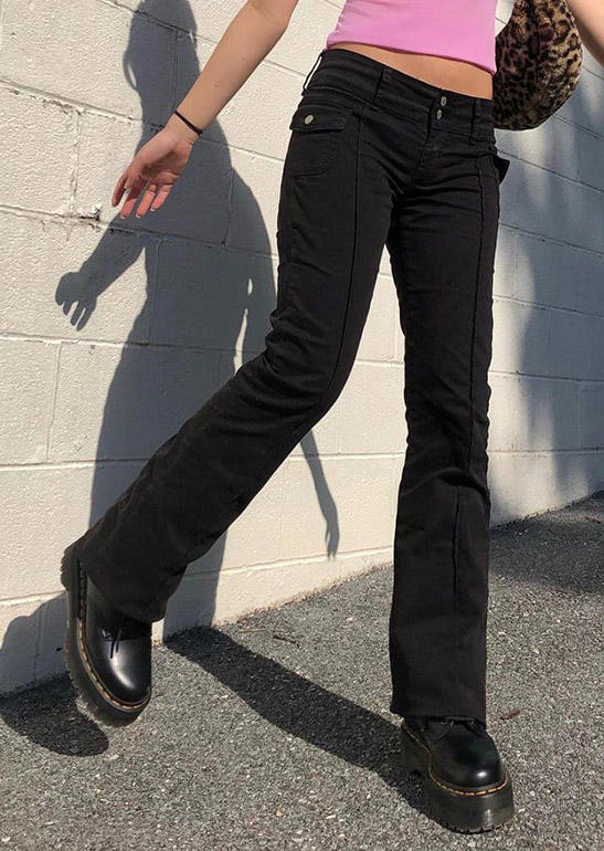 

Pants Button High Waist Pants in Black. Size: ,M,L,XL