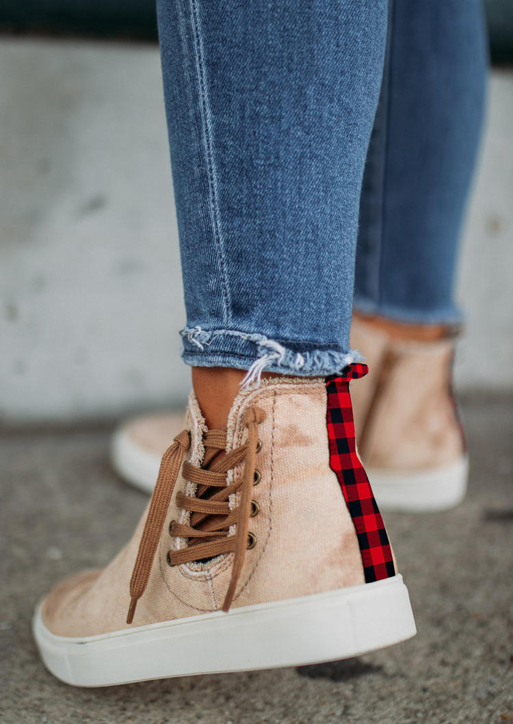 

Sneakers Buffalo Plaid Lace Up Round Toe Flat Sneakers in Apricot. Size: ,38,39,40,41