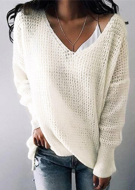 

Sweaters Hollow Out Long Sleeve Sweater in Beige. Size: ,M