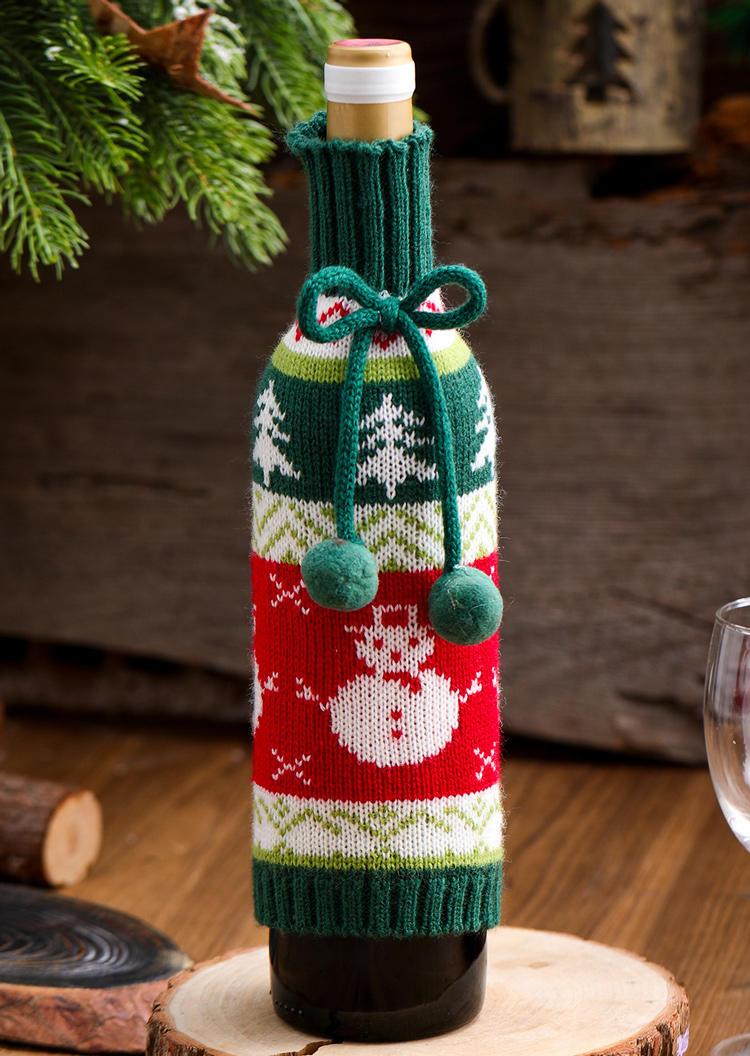 

Christmas Decoration Christmas Reindeer Snowman Bowknot Wine Bottle Cover in Red. Size