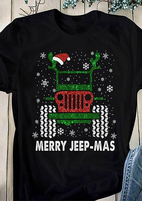 

T-shirts Tees Christmas Merry Jeep-Mas T-Shirt Tee in Black. Size