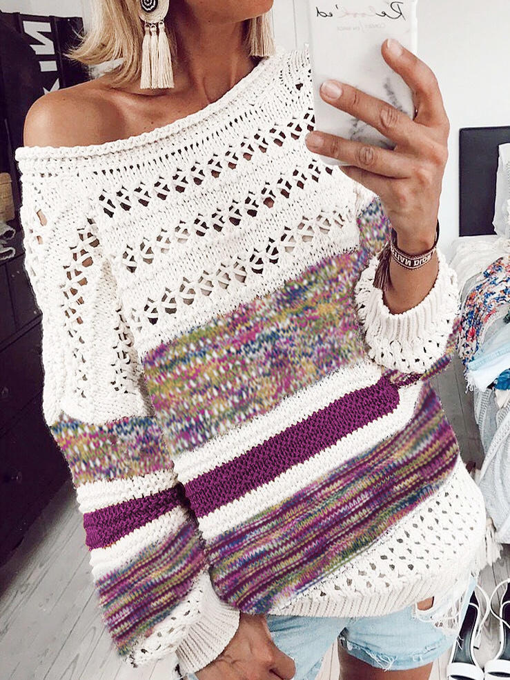 

Sweaters Hollow Out Long Sleeve Sweater in Purple. Size
