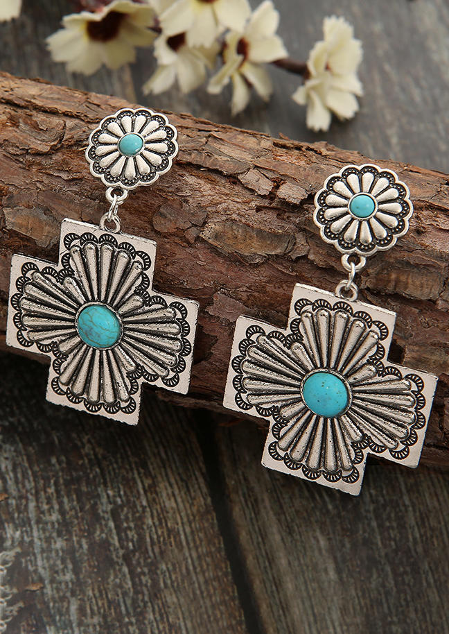 

Earrings Turquoise Cross Alloy Earrings in Silver. Size