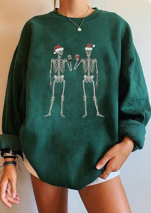 

Sweatshirts Christmas Skeleton Long Sleeve Sweatshirt in Green. Size: ,M,L,XL