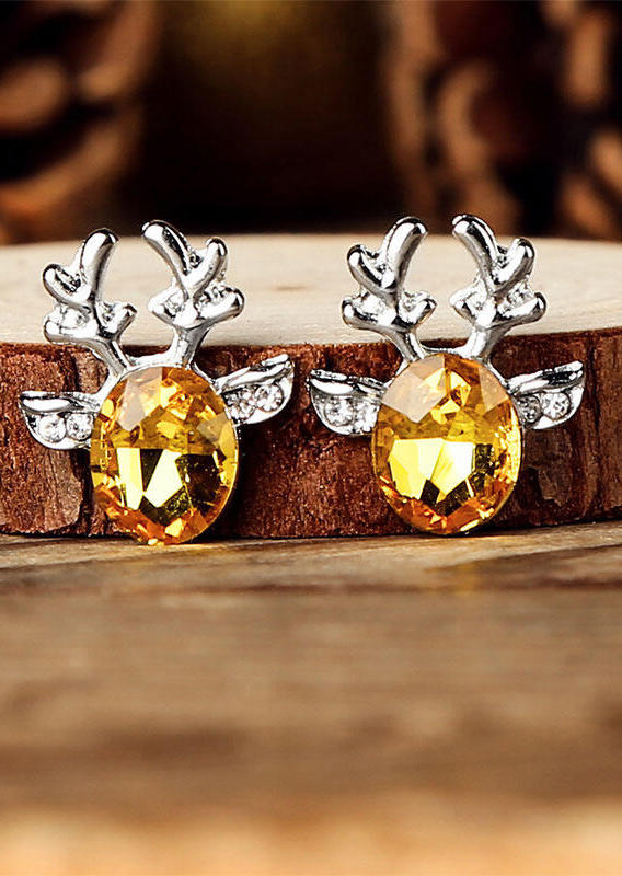 

Earrings Reindeer Crystal Rhinestone Stud Earrings in Yellow. Size