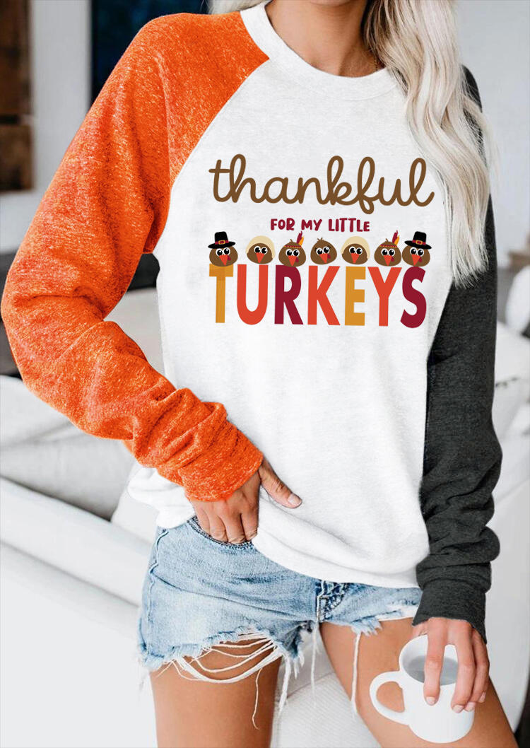 Sweatshirts Thankful For My Little Turkeys Raglan Sleeve Sweatshirt in White. Size: S,M,L