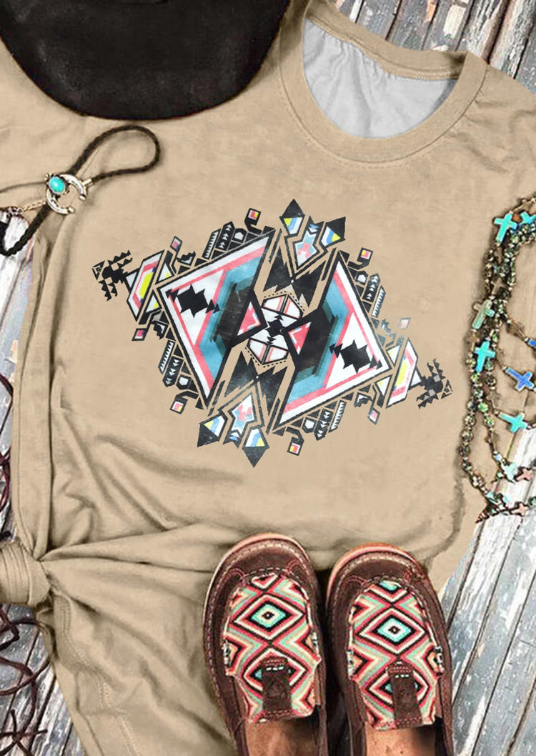 

T-shirts Tees Aztec Geometric Western T-Shirt Tee in Apricot. Size: ,L