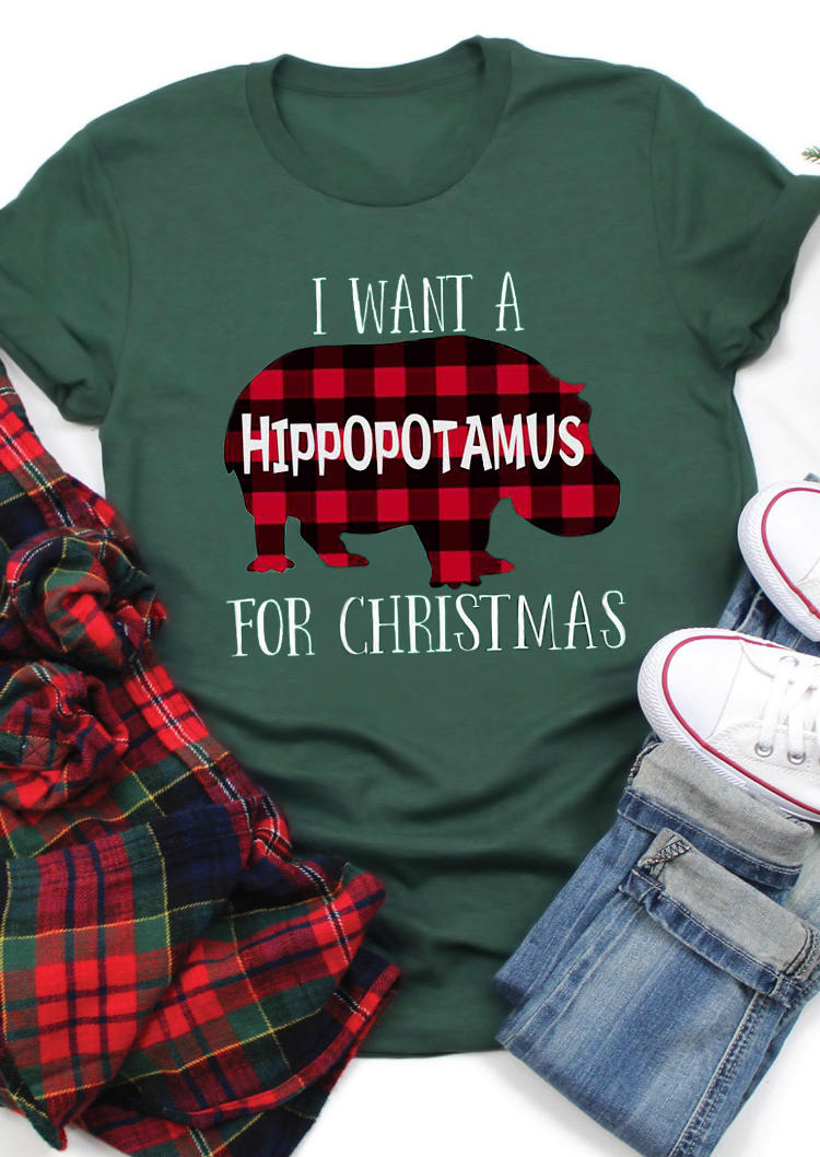 

T-shirts Tees I Want A Hippopotamus For Christmas Plaid T-Shirt Tee in Green. Size