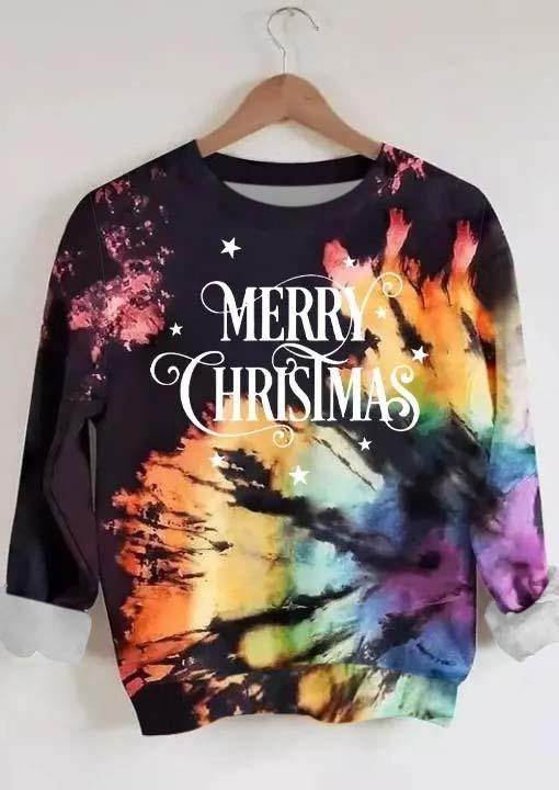 

Sweatshirts Merry Christmas Tie Dye Long Sleeve Sweatshirt in Multicolor. Size