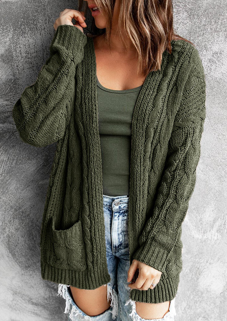 Cardigans Crochet Pocket Knitted Cardigan in Army Green. Size: L