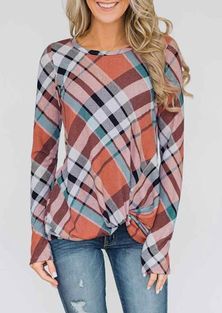 

Blouses Colorful Plaid Twist Long Sleeve Blouse in Multicolor. Size: ,M,L,XL