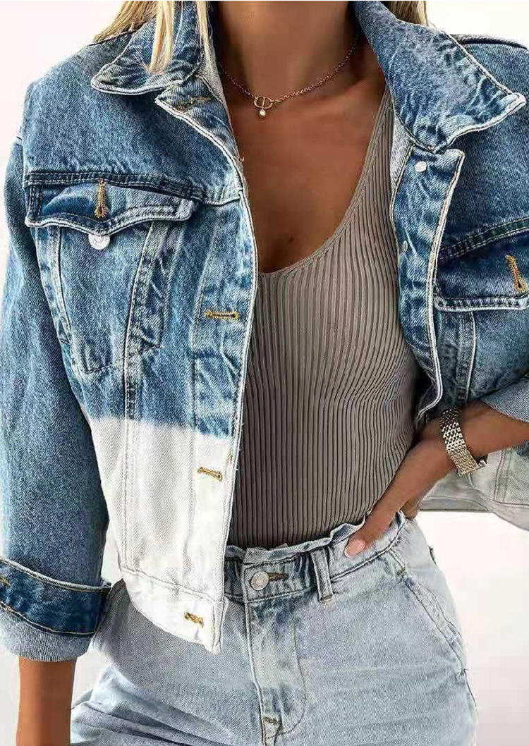 

Jackets Button Pocket Turn-down Collar Denim Jacket in Blue. Size: ,M,L,XL