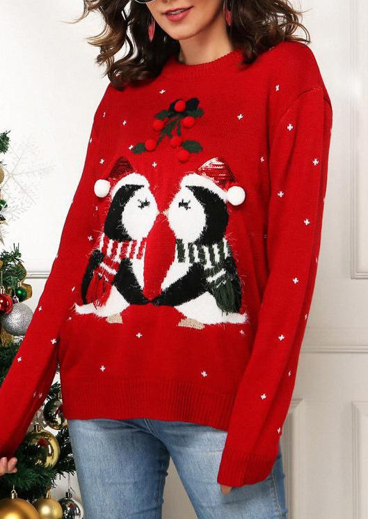 

Sweaters Christmas Penguin O-Neck Sweater in Red. Size: ,M,L,XL