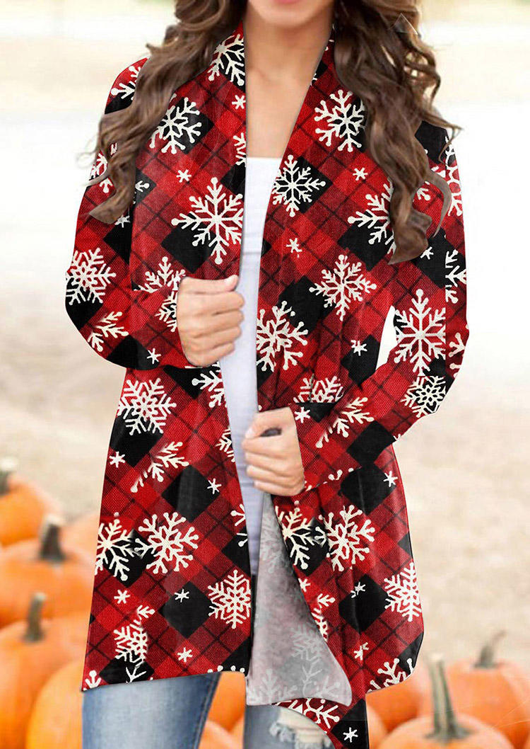 

Cardigans Christmas Snowflake Plaid Long Sleeve Cardigan in Plaid. Size