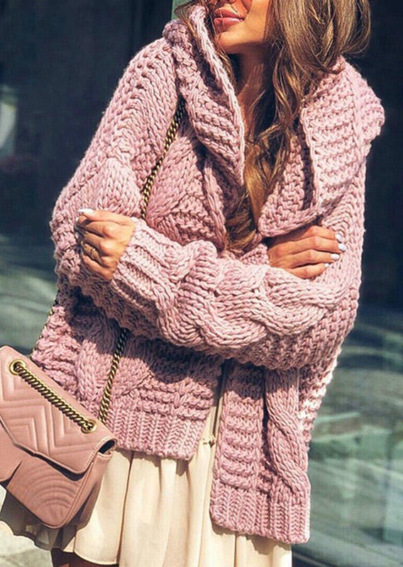 

Coats Hooded Long Sleeve Crochet Coat in Pink. Size: ,M,L,XL