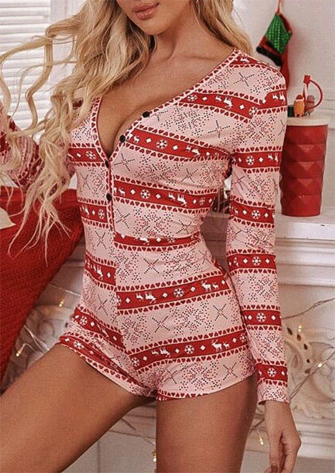 

Jumpsuits & Rompers Christmas Reindeer Button Romper in Pink. Size: ,M,L,XL