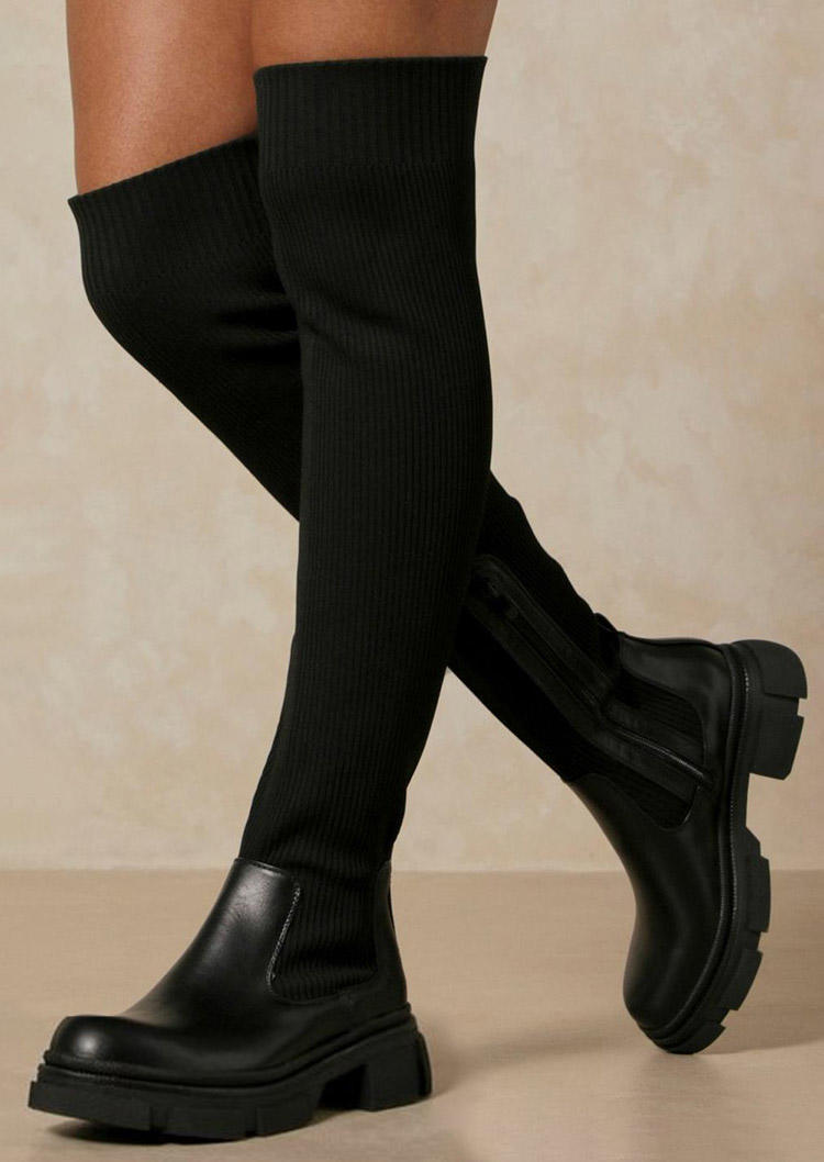 

Boots Over Knee Zipper Platform Boots in Black. Size: ,38,39,40,41