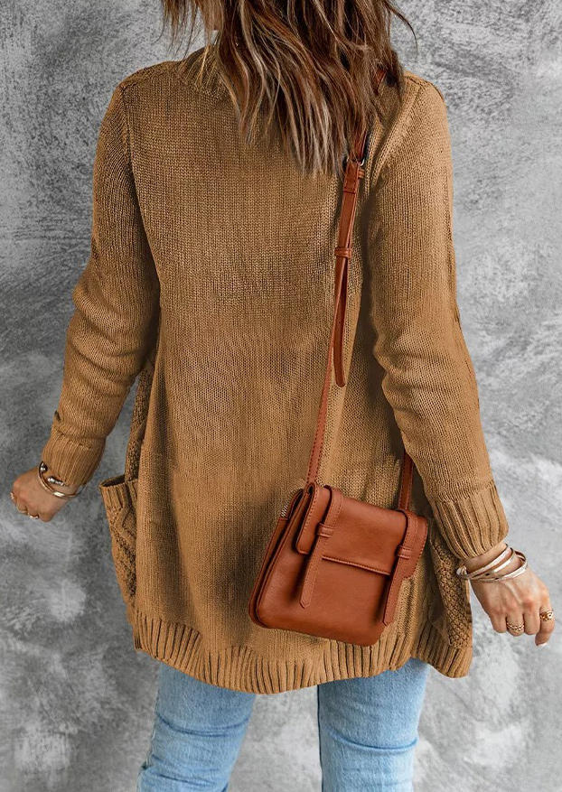 

Cardigans Button Pocket Long Sleeve Cardigan in Brown. Size
