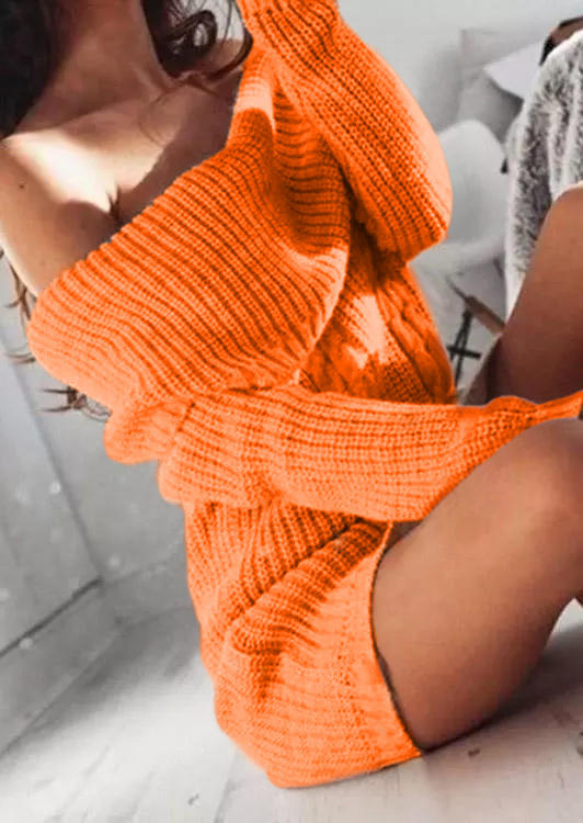 

Mini Dresses Off Shoulder Long Sleeve Sweater Mini Dress in Purple. Size