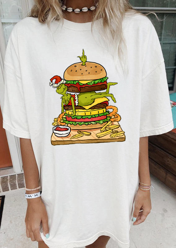 

T-shirts Tees Christmas Hamburger Graphic T-Shirt Tee in White. Size: ,M,L,XL