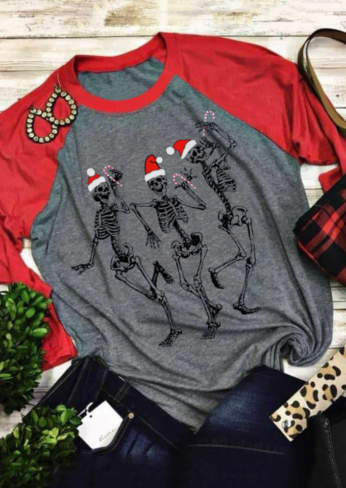 

T-shirts Tees Christmas Hat Skeleton Long Sleeve T-Shirt Tee in Gray. Size: ,M,L,XL