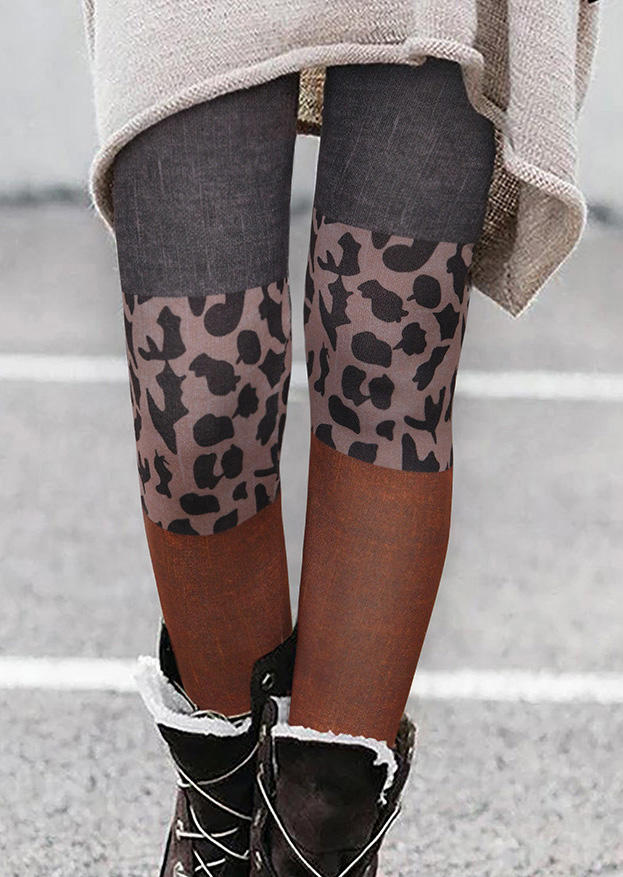 Leggings Color Block Leopard Leggings in Multicolor. Size: L,M