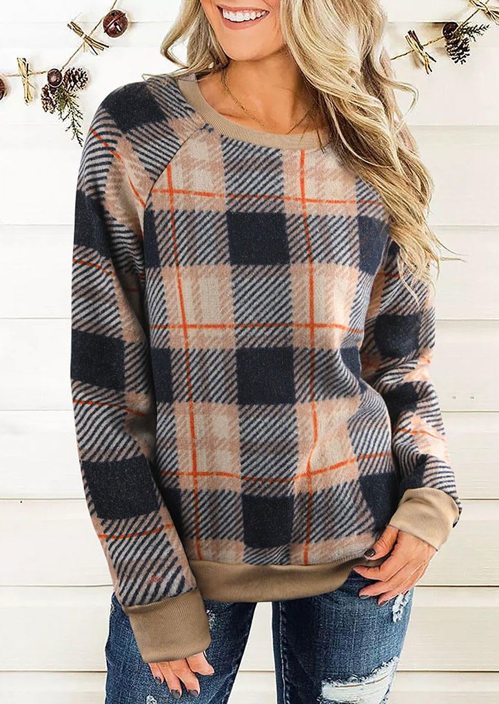 

Sweatshirts Plaid Long Sleeve O-Neck Sweatshirt in Plaid. Size