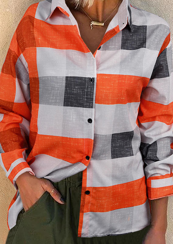 

Shirts Plaid Button Turn-Down Collar Shirt in Orange. Size: ,M,L,XL