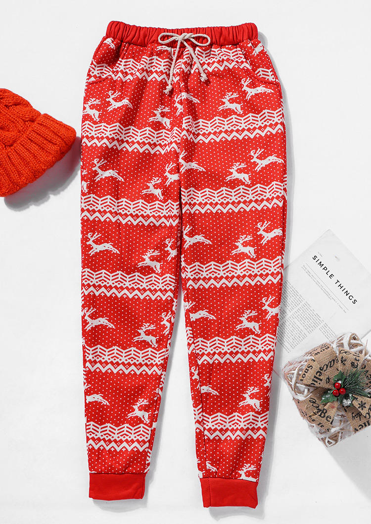 

Pants Christmas Reindeer Drawstring Pants in Red. Size: ,M,XL
