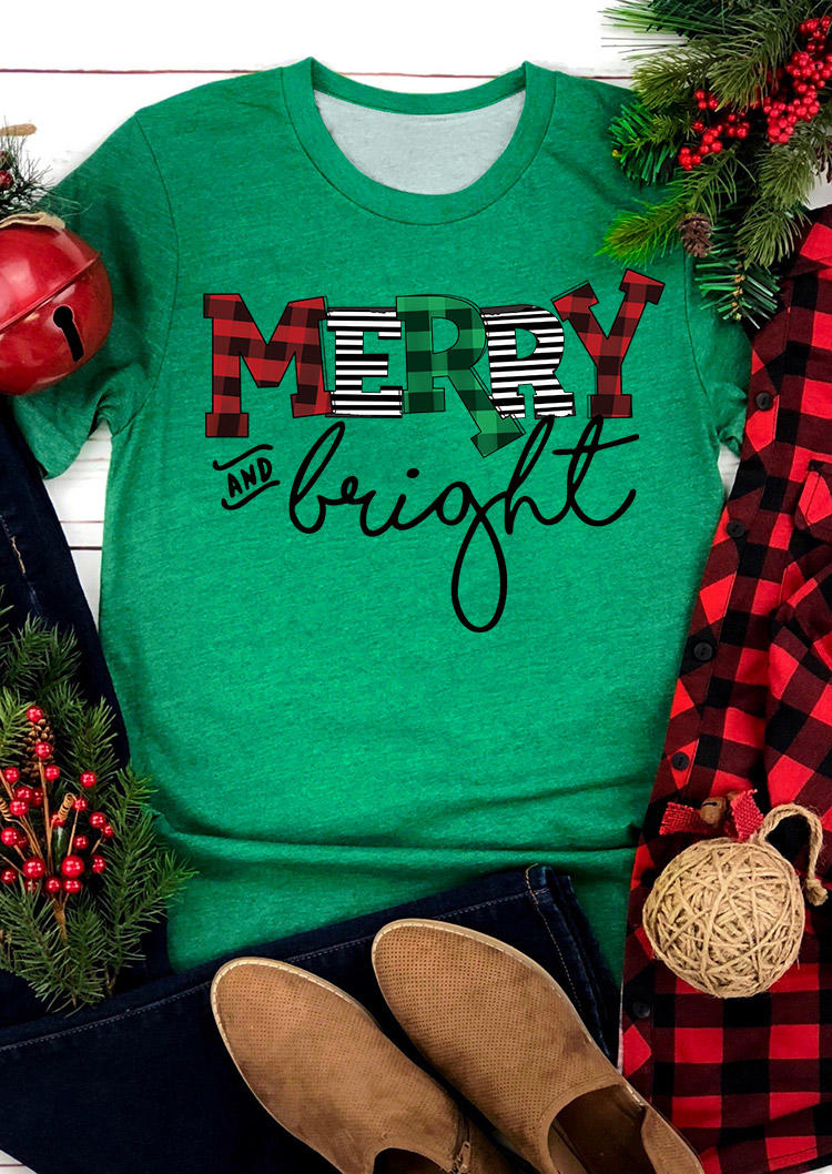 

T-shirts Tees Merry And Bright Buffalo Plaid T-Shirt Tee in Green. Size
