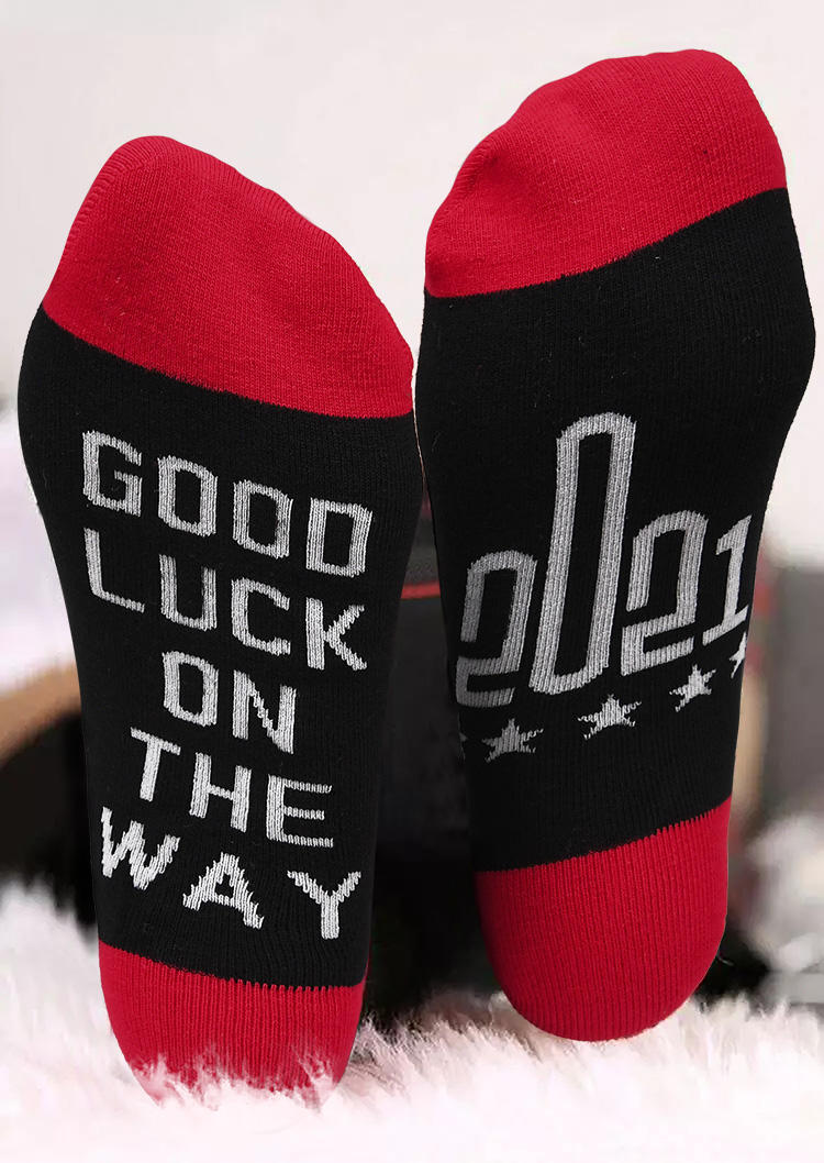 

Crew Socks Good Luck On The Way Socks in Red,Gray. Size