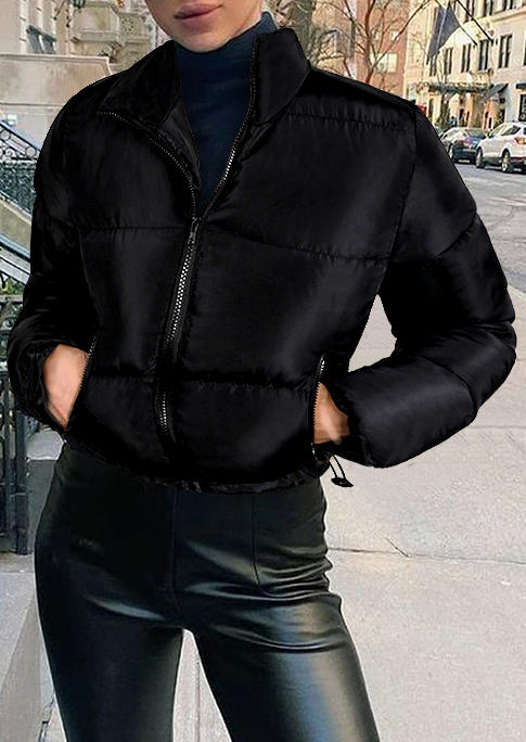 

Coats Zipper Pocket Long Sleeve Crop Parka Coat in Black. Size: ,M,L