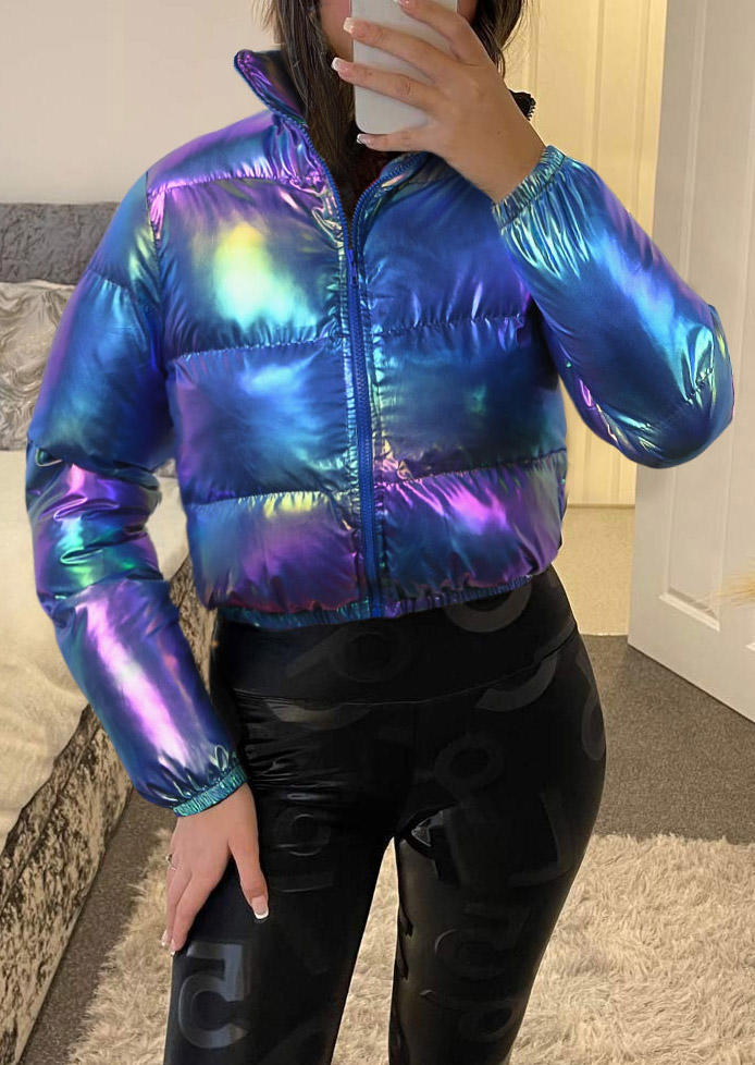 

Coats Stand Collar Long Sleeve Crop Parka Coat in Multicolor. Size: ,M,L,XL