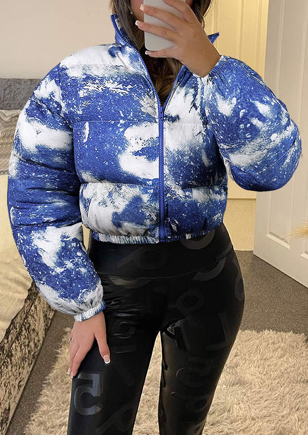 

Coats Zipper Stand Collar Long Sleeve Crop Parka Coat in Multicolor. Size