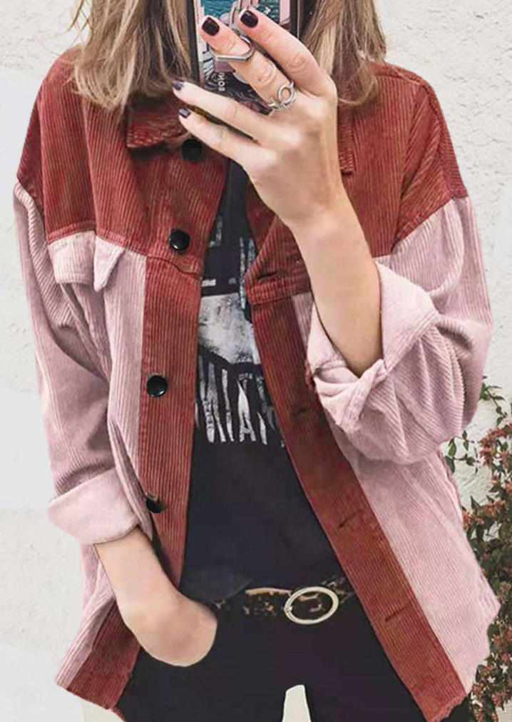

Coats Corduroy Color Block Long Sleeve Shirt Coat in Multicolor. Size: ,M,L,XL