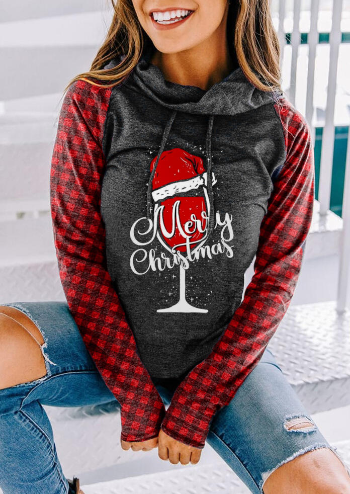 

Blouses Merry Christmas Hat Plaid Long Sleeve Blouse in Red. Size: ,M,L,XL