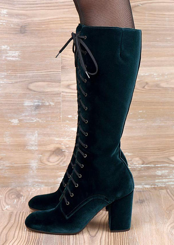 

Boots Lace Up Zipper Heeled Boots in Dark Green. Size: ,38,39,40,41