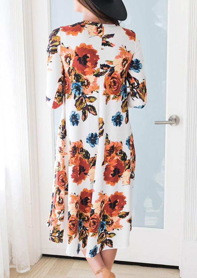Midi Dresses Floral O-Neck Midi Dress in Multicolor. Size: L,M,S,XL