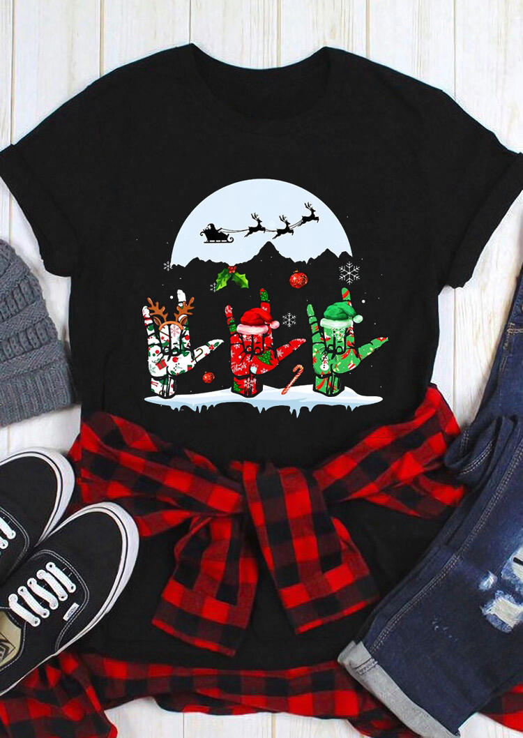 

T-shirts Tees Christmas Reindeer Rock Moon T-Shirt Tee in Black. Size: ,M,L,XL