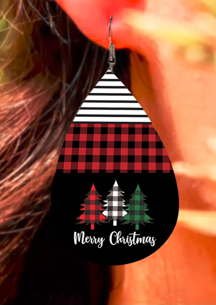 

Earrings Merry Christmas Tree Plaid Striped Earrings in Multicolor. Size
