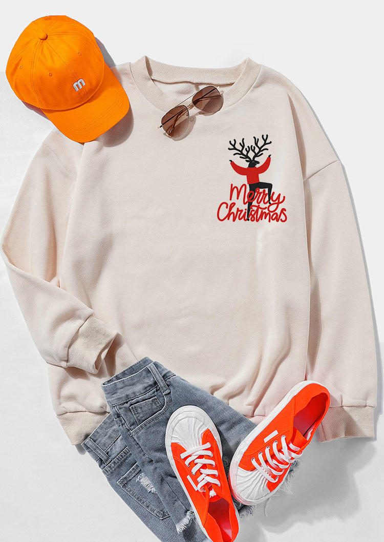 

Sweatshirts Merry Christmas Reindeer Pullover Sweatshirt in Apricot. Size: ,M,L,XL