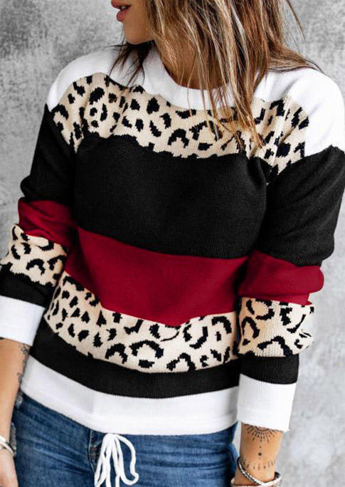 Sweaters Leopard Color Block O-Neck Sweater in Multicolor. Size: S