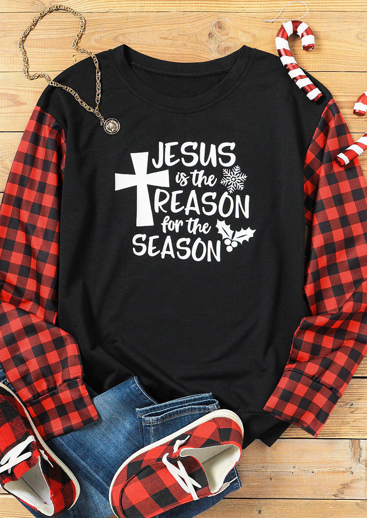 Sweatshirts Jesus Is The Reason For The Season Buffalo Plaid Sweatshirt in Black. Size: L,M,S