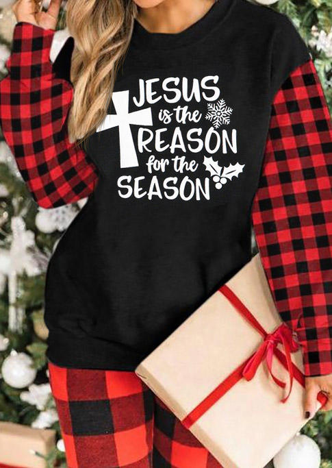 Jesus Is The Reason For The Season Buffalo Plaid Sweatshirt - Black