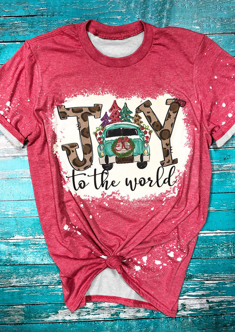 T-shirts Tees Joy To The World Leopard Bleached T-Shirt Tee - Rose Red in Red. Size: L,M,S