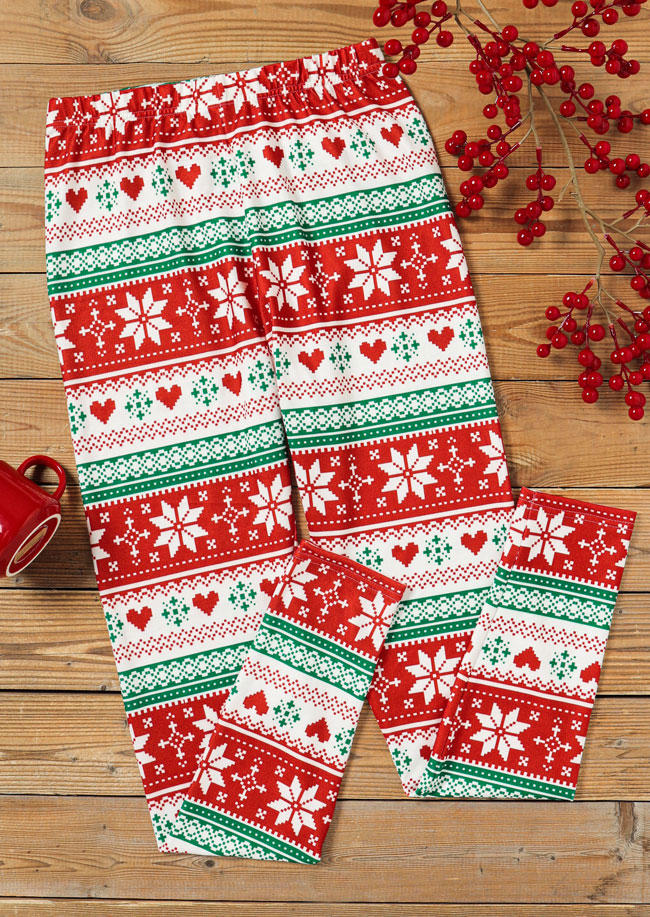 

Leggings Christmas Snowflake Heart Leggings in Red. Size